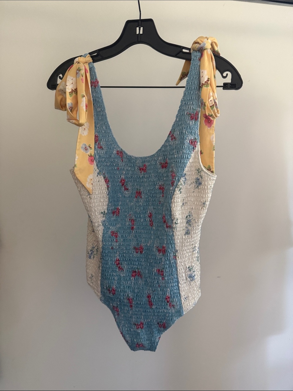LoveShackFancy Smocked One-Piece in Blue, Cream & Yellow